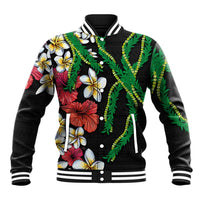 Hawaiian Tropical Flowers and Maile Pikake Baseball Jacket Polynesian Tribal Pattern Black Color LT03 Unisex Black - Polynesian Pride