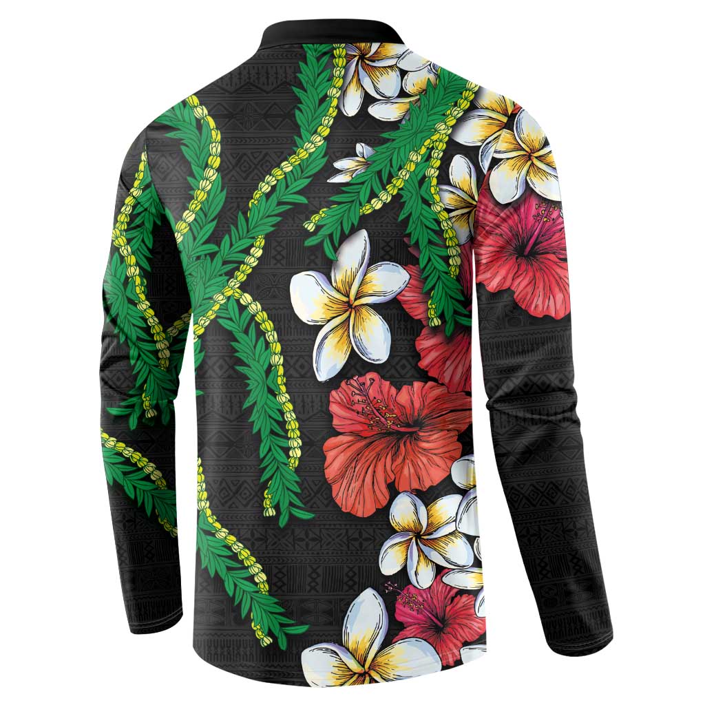 Hawaiian Tropical Flowers and Maile Pikake Button Sweatshirt Polynesian Tribal Pattern Black Color LT03 - Polynesian Pride