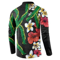 Hawaiian Tropical Flowers and Maile Pikake Button Sweatshirt Polynesian Tribal Pattern Black Color LT03 - Polynesian Pride