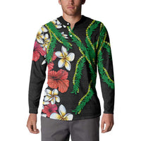 Hawaiian Tropical Flowers and Maile Pikake Button Sweatshirt Polynesian Tribal Pattern Black Color LT03 - Polynesian Pride