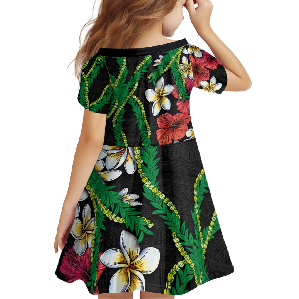 Hawaiian Tropical Flowers and Maile Pikake Family Matching Mermaid Dress and Hawaiian Shirt Polynesian Tribal Pattern Black Color