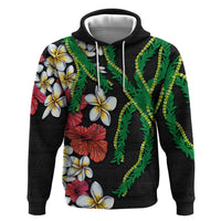 Hawaiian Tropical Flowers and Maile Pikake Zip Hoodie Polynesian Tribal Pattern Black Color