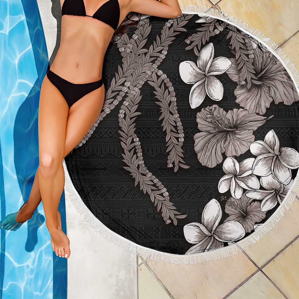Hawaiian Tropical Flowers and Maile Pikake Beach Blanket Polynesian Tribal Pattern Grayscale Mode