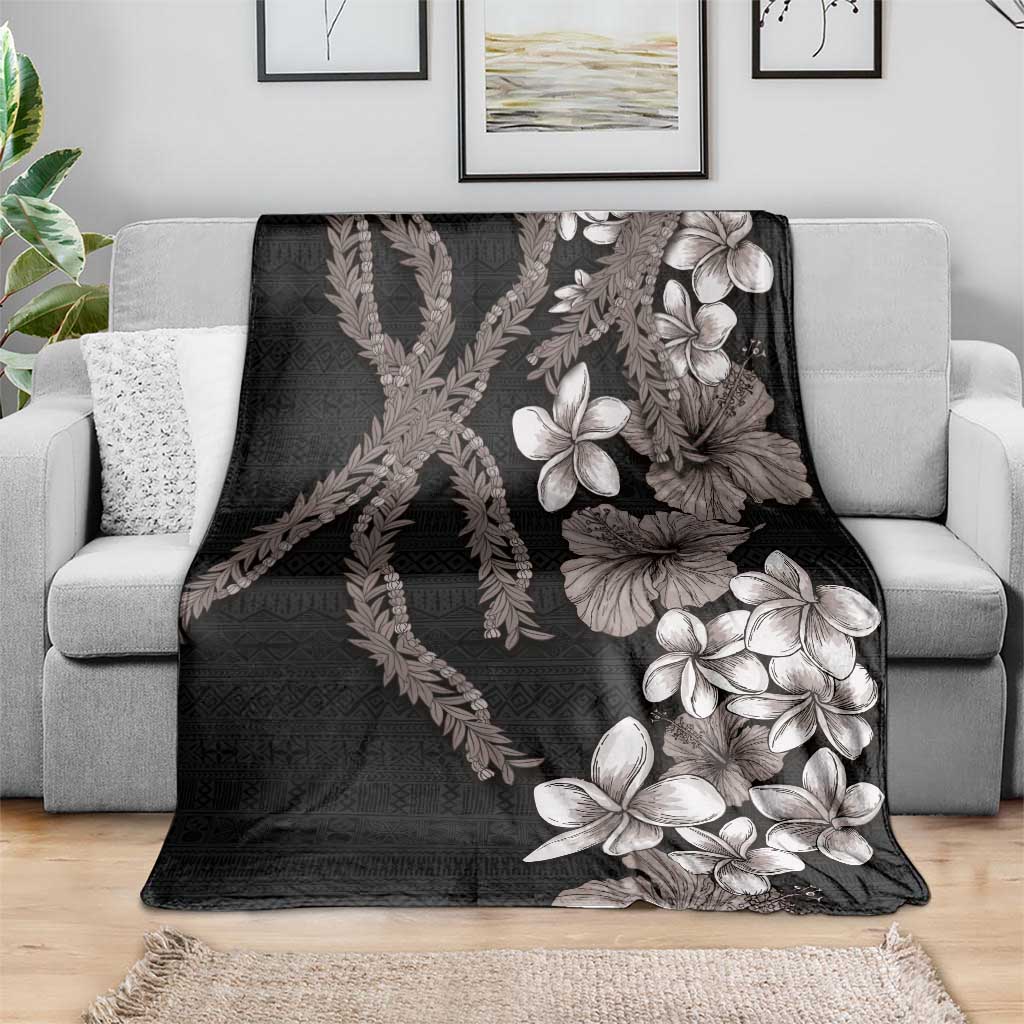 Hawaiian Tropical Flowers and Maile Pikake Blanket Polynesian Tribal Pattern Grayscale Mode