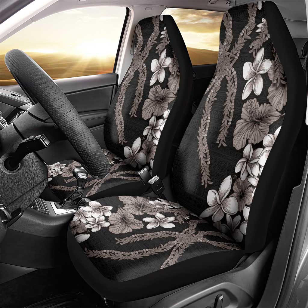 Hawaiian Tropical Flowers and Maile Pikake Car Seat Cover Polynesian Tribal Pattern Grayscale Mode