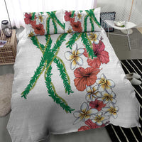 Hawaiian Tropical Flowers and Maile Pikake Bedding Set Polynesian Tribal Pattern White Color