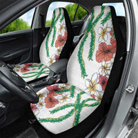 Hawaiian Tropical Flowers and Maile Pikake Car Seat Cover Polynesian Tribal Pattern White Color