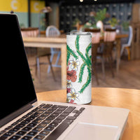 Hawaiian Tropical Flowers and Maile Pikake Skinny Tumbler Polynesian Tribal Pattern White Color