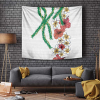 Hawaiian Tropical Flowers and Maile Pikake Tapestry Polynesian Tribal Pattern White Color LT03 - Polynesian Pride