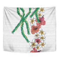 Hawaiian Tropical Flowers and Maile Pikake Tapestry Polynesian Tribal Pattern White Color LT03 - Polynesian Pride