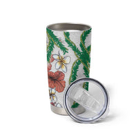 Hawaiian Tropical Flowers and Maile Pikake Tumbler Cup Polynesian Tribal Pattern White Color