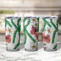 Hawaiian Tropical Flowers and Maile Pikake Tumbler Cup Polynesian Tribal Pattern White Color