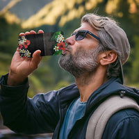 Hawaiian Tropical Flowers and Tribal Polynesian Tattoo 4 in 1 Can Cooler Tumbler Black Color