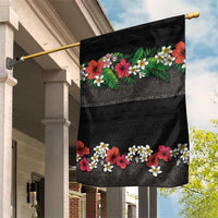 Hawaiian Tropical Flowers and Tribal Polynesian Tattoo Garden Flag Black Color LT03 House Flag Black - Polynesian Pride