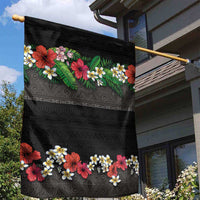Hawaiian Tropical Flowers and Tribal Polynesian Tattoo Garden Flag Black Color LT03 - Polynesian Pride