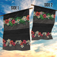 Hawaiian Tropical Flowers and Tribal Polynesian Tattoo Garden Flag Black Color LT03 - Polynesian Pride