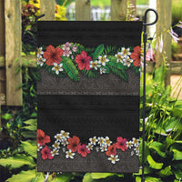 Hawaiian Tropical Flowers and Tribal Polynesian Tattoo Garden Flag Black Color LT03 Garden Flag Black - Polynesian Pride