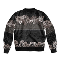 Hawaiian Tropical Flowers and Tribal Polynesian Tattoo Bomber Jacket Grayscale Mode