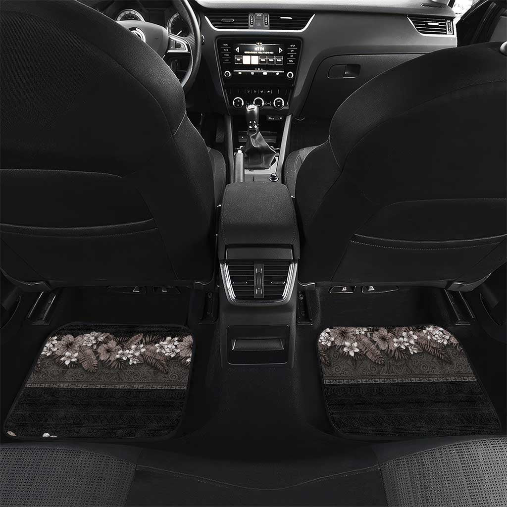 Hawaiian Tropical Flowers and Tribal Polynesian Tattoo Car Mats Grayscale Mode