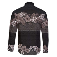 Hawaiian Tropical Flowers and Tribal Polynesian Tattoo Family Matching Puletasi and Hawaiian Shirt Grayscale Mode