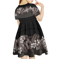 Hawaiian Tropical Flowers and Tribal Polynesian Tattoo Kid Short Sleeve Dress Grayscale Mode LT03 - Polynesian Pride