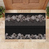 Hawaiian Tropical Flowers and Tribal Polynesian Tattoo Rubber Doormat Grayscale Mode LT03 Black - Polynesian Pride
