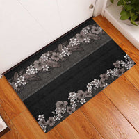 Hawaiian Tropical Flowers and Tribal Polynesian Tattoo Rubber Doormat Grayscale Mode LT03 - Polynesian Pride
