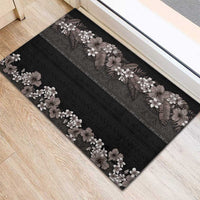 Hawaiian Tropical Flowers and Tribal Polynesian Tattoo Rubber Doormat Grayscale Mode LT03 - Polynesian Pride