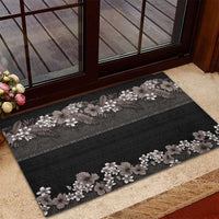 Hawaiian Tropical Flowers and Tribal Polynesian Tattoo Rubber Doormat Grayscale Mode LT03 - Polynesian Pride