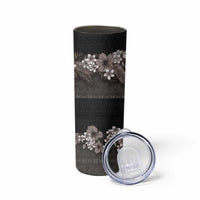 Hawaiian Tropical Flowers and Tribal Polynesian Tattoo Skinny Tumbler Grayscale Mode