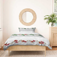 Hawaiian Tropical Flowers and Tribal Polynesian Tattoo Bedding Set White Color