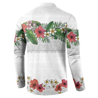 Hawaiian Tropical Flowers and Tribal Polynesian Tattoo Button Sweatshirt White Color LT03 - Polynesian Pride