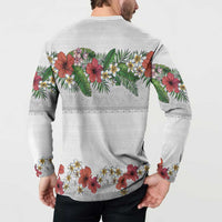 Hawaiian Tropical Flowers and Tribal Polynesian Tattoo Button Sweatshirt White Color LT03 - Polynesian Pride