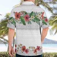 Hawaiian Tropical Flowers and Tribal Polynesian Tattoo Hawaiian Shirt White Color