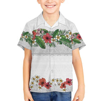 Hawaiian Tropical Flowers and Tribal Polynesian Tattoo Kid Hawaiian Shirt White Color LT03 Kid White - Polynesian Pride