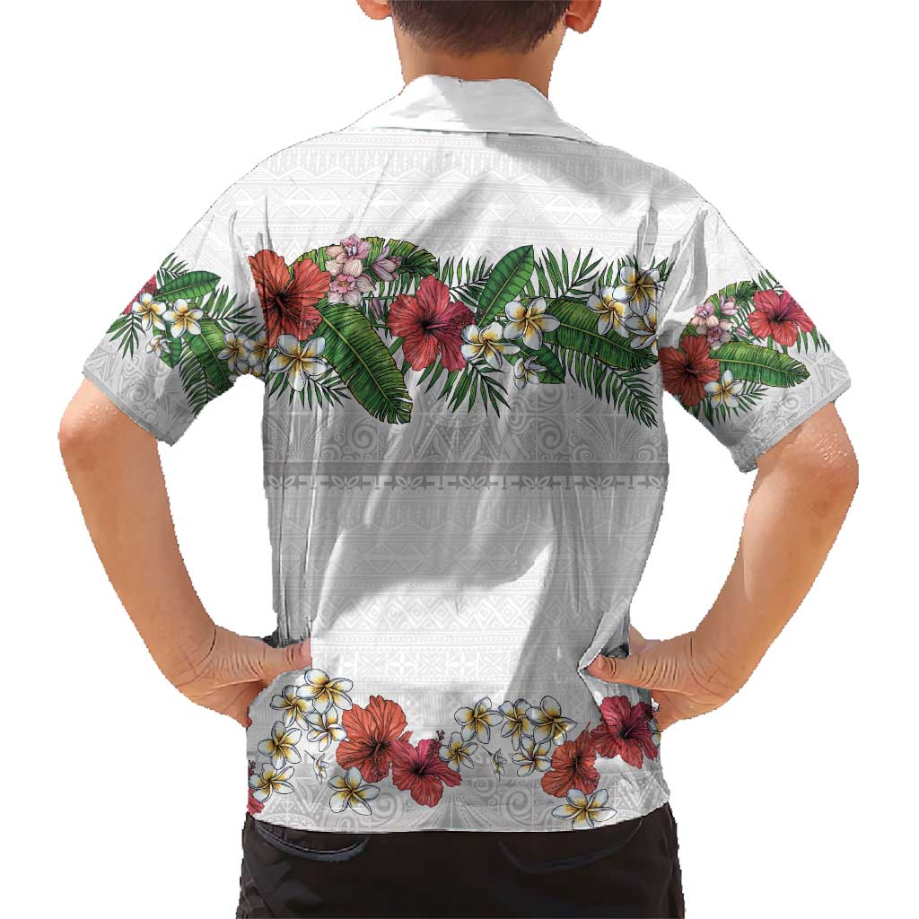 Hawaiian Tropical Flowers and Tribal Polynesian Tattoo Kid Hawaiian Shirt White Color LT03 - Polynesian Pride