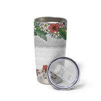 Hawaiian Tropical Flowers and Tribal Polynesian Tattoo Tumbler Cup White Color