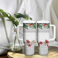 Hawaiian Tropical Flowers and Tribal Polynesian Tattoo Tumbler With Handle White Color