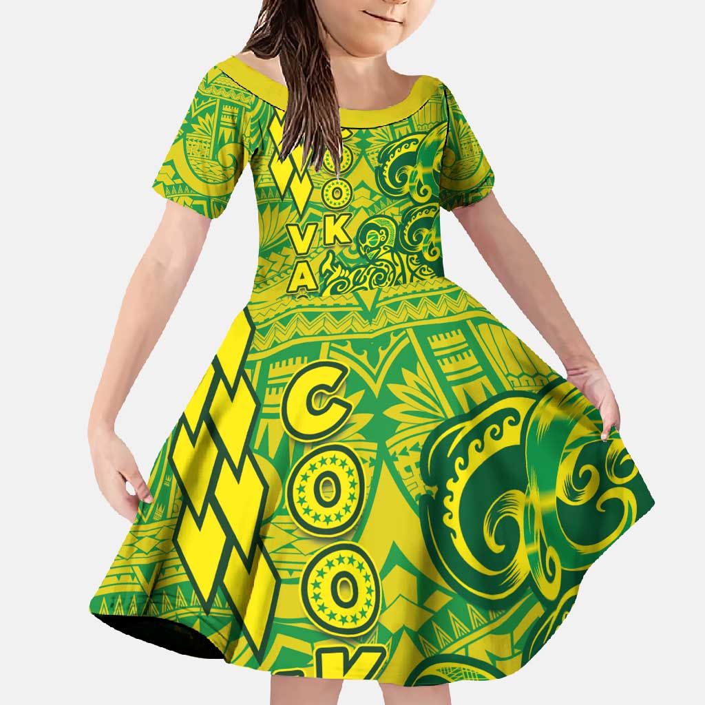 Cook Islands Vaa Polynesian Art Tattoo Family Matching Tank Maxi Dress and Hawaiian Shirt National Color