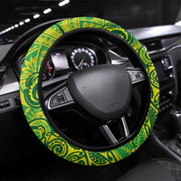 Cook Islands Va'a Polynesian Art Tattoo Steering Wheel Cover National Color LT03 Universal Fit Green - Yellow - Polynesian Pride