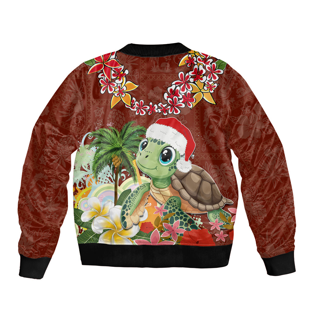 Hawaii Honu Mele Kalikimaka Bomber Jacket Santa Tropical Flower Aloha Summer Red Version LT03 - Polynesian Pride