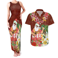 Hawaii Honu Mele Kalikimaka Couples Matching Tank Maxi Dress and Hawaiian Shirt Santa Tropical Flower Aloha Summer Red Version LT03 Red - Polynesian Pride