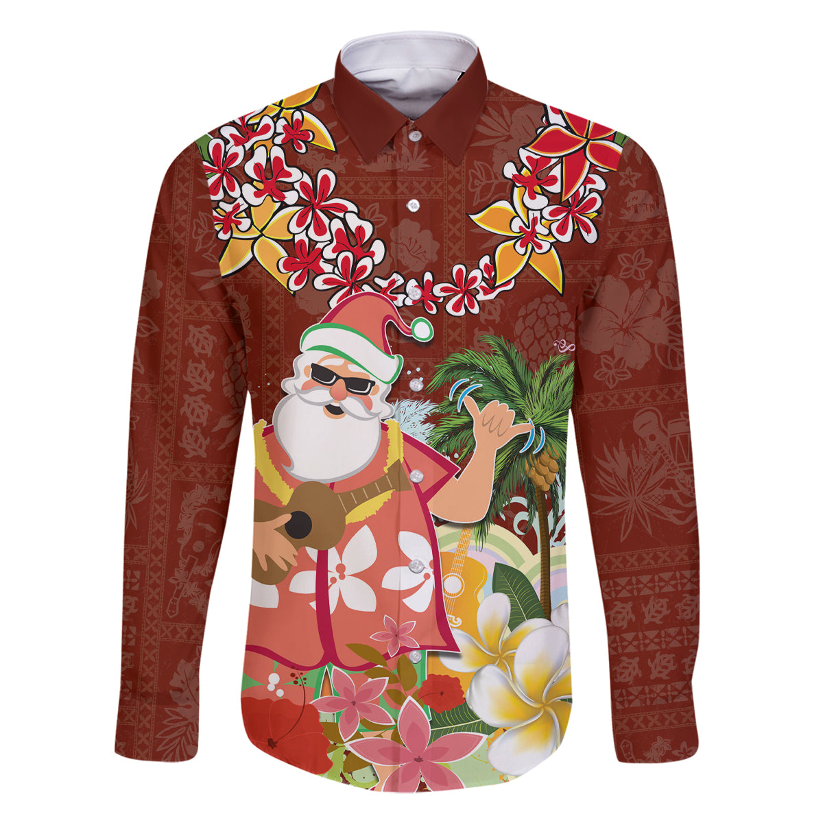 Hawaii Honu Mele Kalikimaka Family Matching Mermaid Dress and Hawaiian Shirt Santa Tropical Flower Aloha Summer Red Version LT03 Dad's Shirt - Long Sleeve Red - Polynesian Pride
