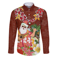 Hawaii Honu Mele Kalikimaka Family Matching Mermaid Dress and Hawaiian Shirt Santa Tropical Flower Aloha Summer Red Version LT03 Dad's Shirt - Long Sleeve Red - Polynesian Pride