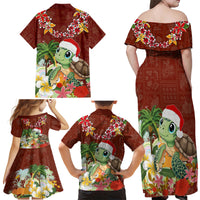 Hawaii Honu Mele Kalikimaka Family Matching Off Shoulder Maxi Dress and Hawaiian Shirt Santa Tropical Flower Aloha Summer Red Version LT03 - Polynesian Pride