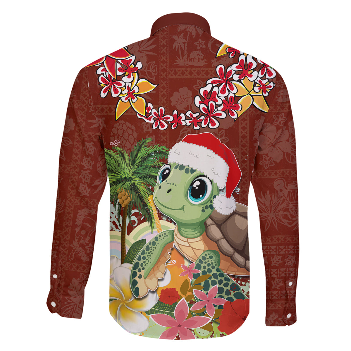 Hawaii Honu Mele Kalikimaka Family Matching Off Shoulder Short Dress and Hawaiian Shirt Santa Tropical Flower Aloha Summer Red Version LT03 - Polynesian Pride