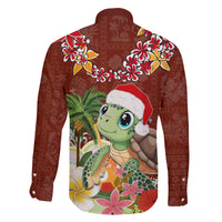 Hawaii Honu Mele Kalikimaka Family Matching Off Shoulder Short Dress and Hawaiian Shirt Santa Tropical Flower Aloha Summer Red Version LT03 - Polynesian Pride