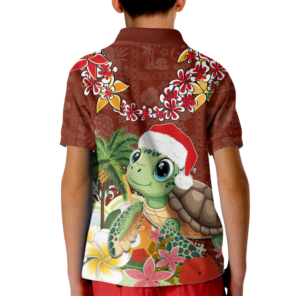 Hawaii Honu Mele Kalikimaka Kid Polo Shirt Santa Tropical Flower Aloha Summer Red Version LT03 - Polynesian Pride