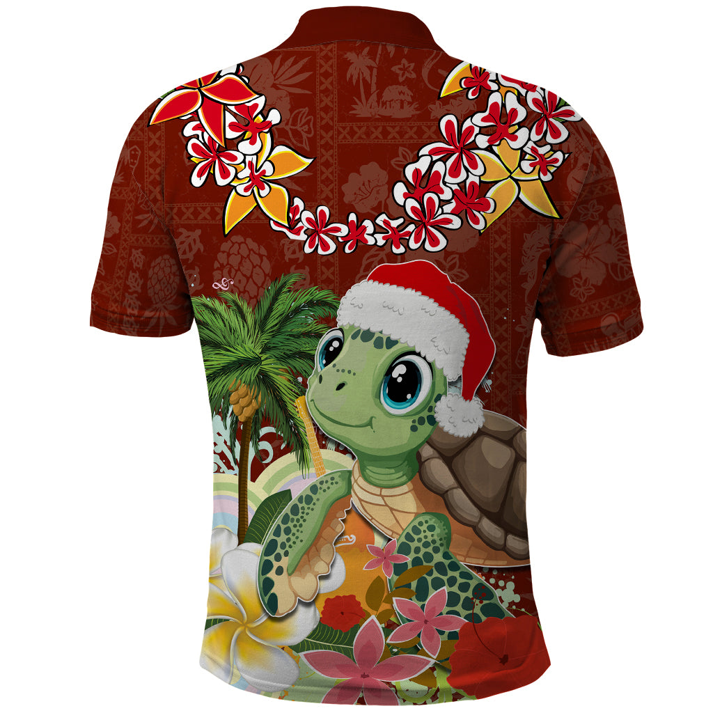 Hawaii Honu Mele Kalikimaka Polo Shirt Santa Tropical Flower Aloha Summer Red Version LT03 - Polynesian Pride
