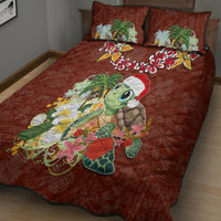 Hawaii Honu Mele Kalikimaka Quilt Bed Set Santa Tropical Flower Aloha Summer Red Version LT03 - Polynesian Pride